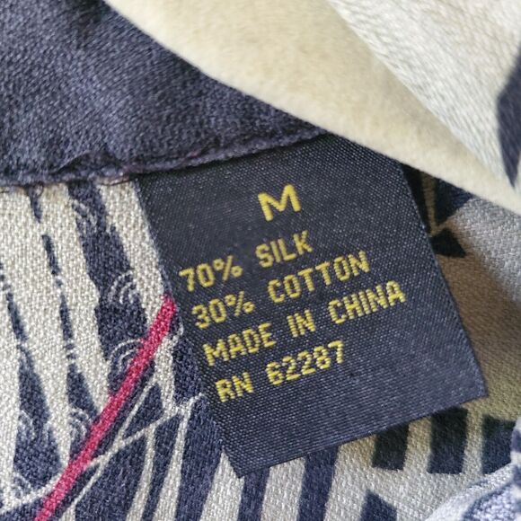 Aureus Mens Navy Blue Silk Hawaiian Shirt Golden Palm Fronds Sz M EUC DH2139 - Picture 6 of 10